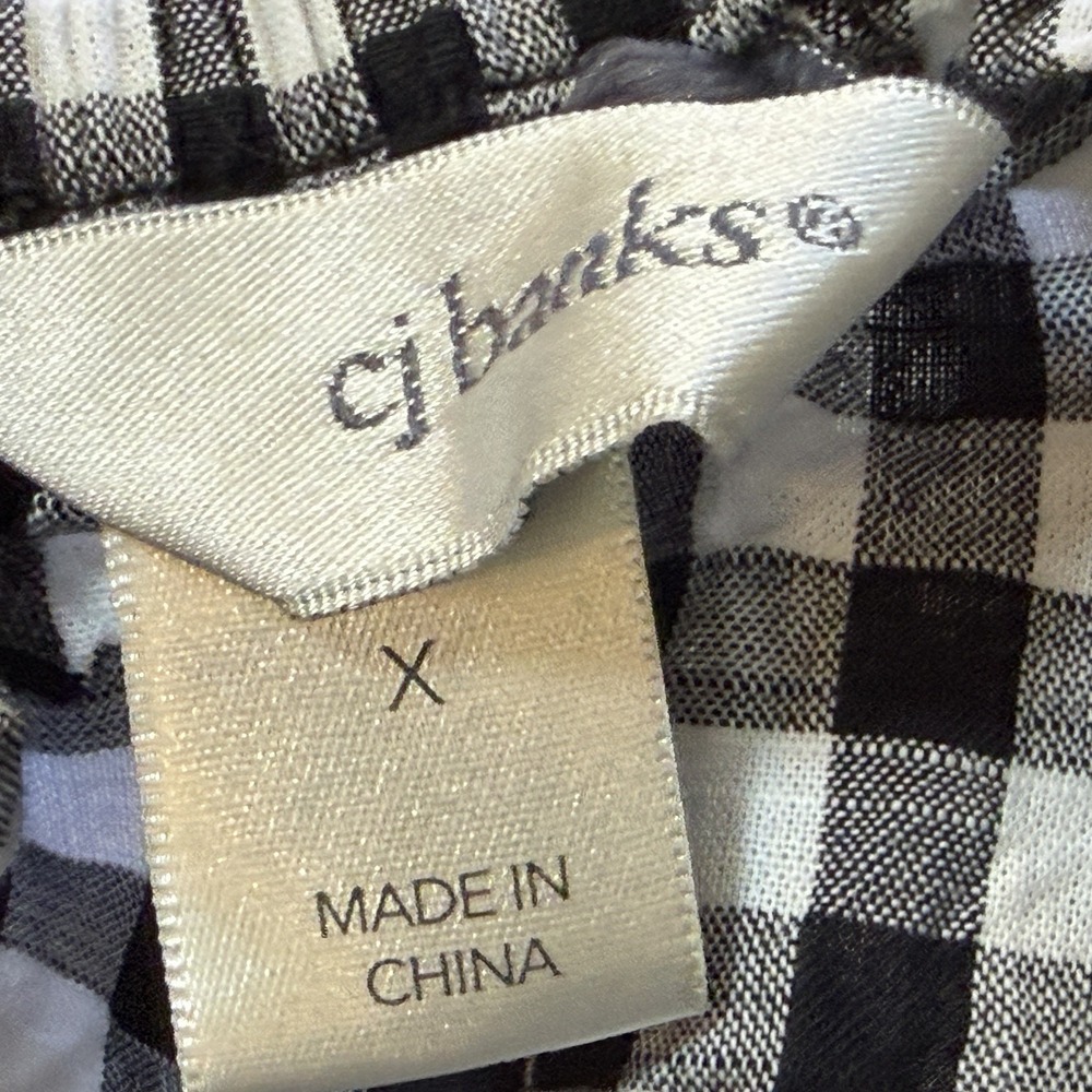 CJ Banks Peasant Top 1X Black Gingham Check 3/4 Sleeve Elastic Boat Neck Cotton - Picture 6 of 8